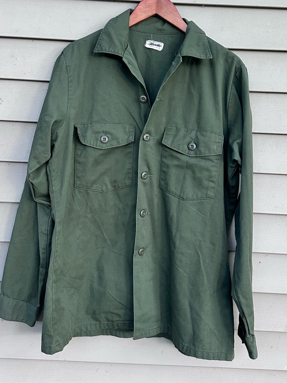 Vintage army shirt green sateen 16.5 36